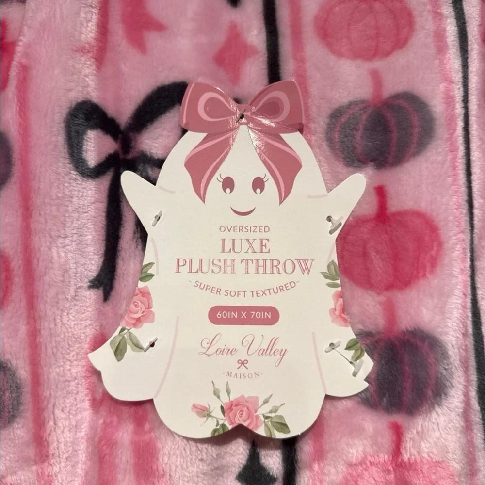 PINK Bow Halloween Throw with Bats and Spiders